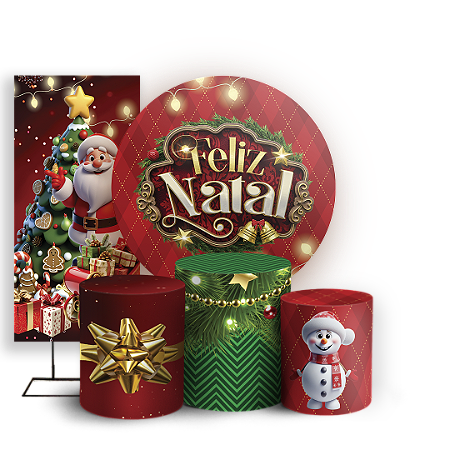 Capas Painel Redondo Trio Cilindro e Faixa Lateral Sublimado - Natal