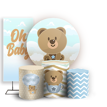 Capas Painel Redondo Trio Cilindro e Faixa Lateral Sublimado - Urso Oh Baby