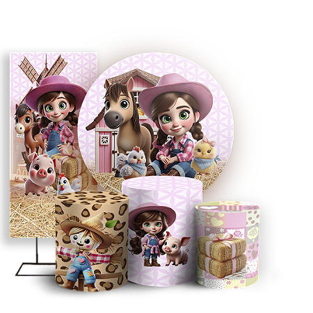 Capas Painel Redondo Trio Cilindro e Faixa Lateral Sublimado - Fazendinha