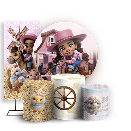 Capas Painel Redondo Trio Cilindro e Faixa Lateral Sublimado - Fazendinha