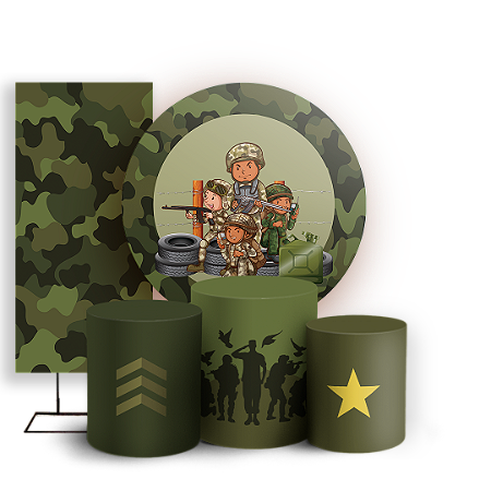Capas Painel Redondo Trio Cilindro e Faixa Lateral Sublimado - Militar Exercito