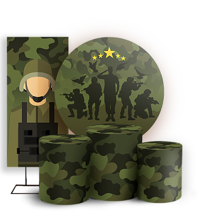 Capas Painel Redondo Trio Cilindro e Faixa Lateral Sublimado - Militar Exercito