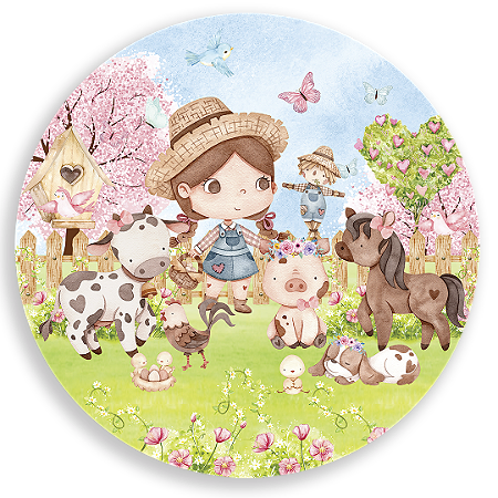 Capa Painel Redondo Sublimado - Fazendinha