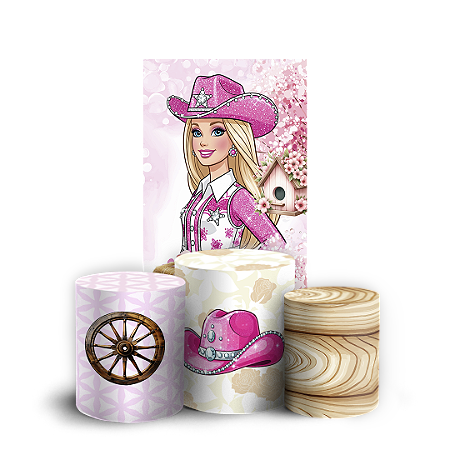 Capas Faixa Lateral e Trio Cilindro Sublimado Vest Facil - Barbie Boiadeira