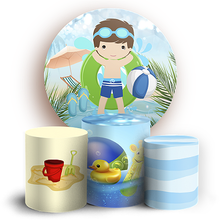 Capas Painel Redondo e Trio Cilindro Sublimado - Pool Party