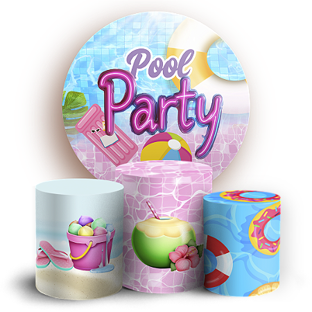 Capas Painel Redondo e Trio Cilindro Sublimado - Pool Party