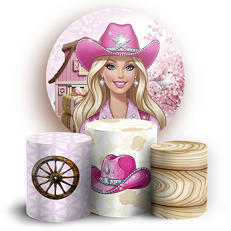 Capas Painel Redondo e Trio Cilindro Sublimado - Barbie Boiadeira