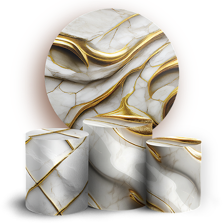 Capas Painel Redondo e Trio Cilindro Sublimado - Marmore Dourado