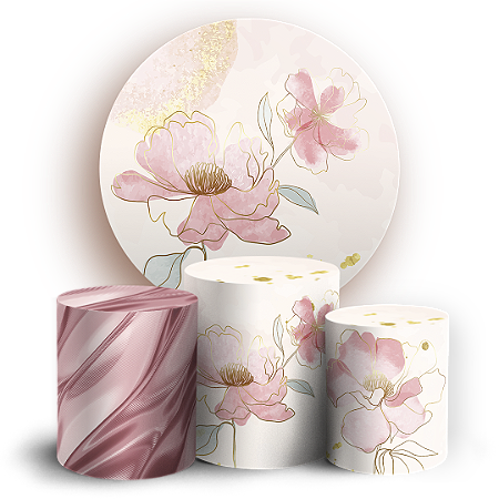 Capas Painel Redondo e Trio Cilindro Sublimado - Floral