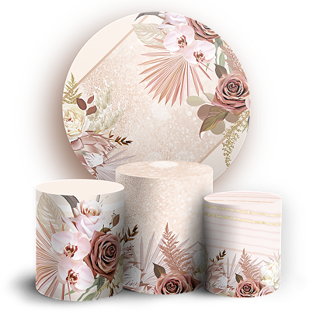 Capas Painel Redondo e Trio Cilindro Sublimado - Floral