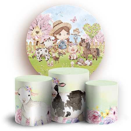 Capas Painel Redondo e Trio Cilindro Sublimado - Fazendinha