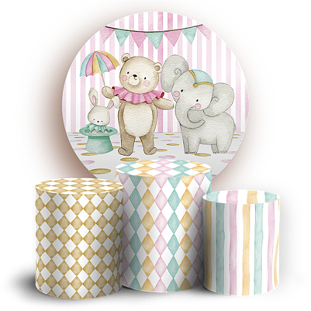 Capas Painel Redondo e Trio Cilindro Sublimado - Circo