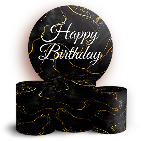 Capas Painel Redondo e Trio Cilindro Sublimado - Happy Birthday