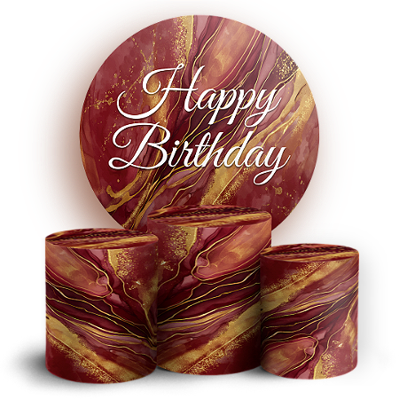 Capas Painel Redondo e Trio Cilindro Sublimado - Happy Birthday