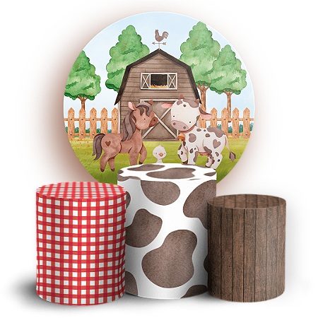 Capas Painel Redondo e Trio Cilindro Sublimado - Fazendinha