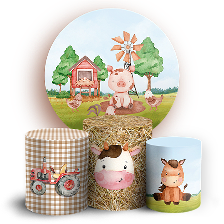 Capas Painel Redondo e Trio Cilindro Sublimado - Fazendinha