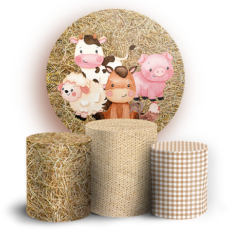 Capas Painel Redondo e Trio Cilindro Sublimado - Fazendinha