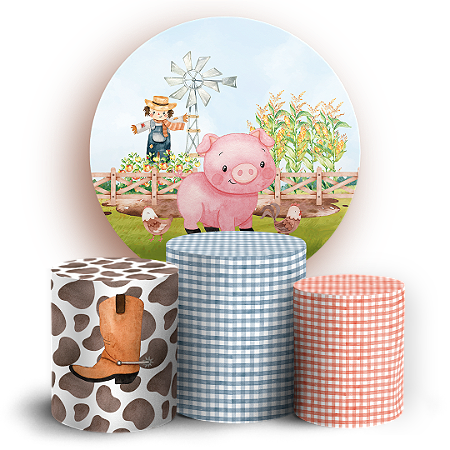 Capas Painel Redondo e Trio Cilindro Sublimado - Fazendinha