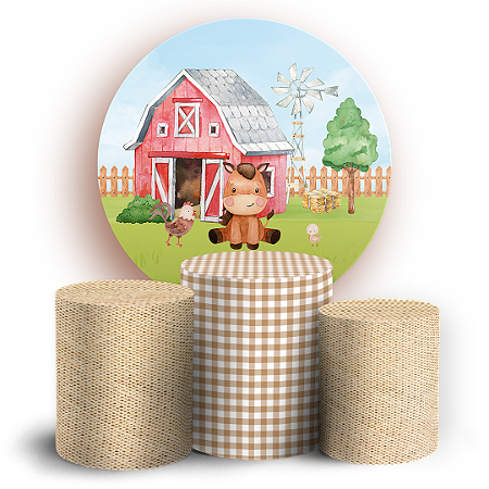 Capas Painel Redondo e Trio Cilindro Sublimado - Fazendinha