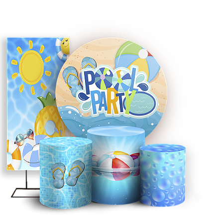 Capas Painel Redondo Trio Cilindro e Faixa Lateral Sublimado - Pool-Party