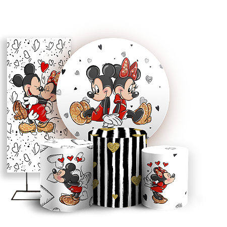 Capas Painel Redondo Trio Cilindro e Faixa Lateral Sublimado - Mickey-E-Minnie
