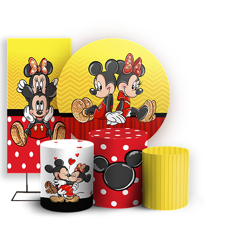 Capas Painel Redondo Trio Cilindro e Faixa Lateral Sublimado - Mickey-E-Minnie