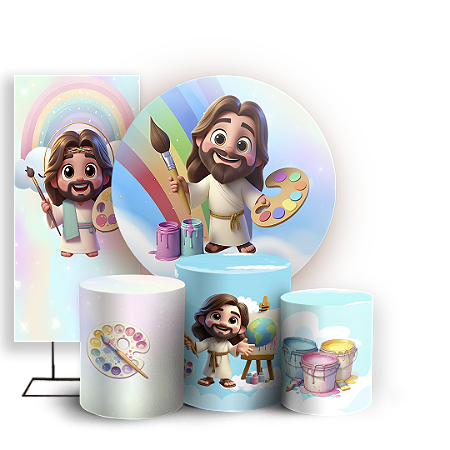 Capas Painel Redondo Trio Cilindro e Faixa Lateral Sublimado - Jesus-Pintor