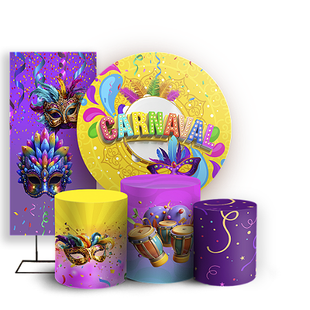 Capas Painel Redondo Trio Cilindro e Faixa Lateral Sublimado - Carnaval