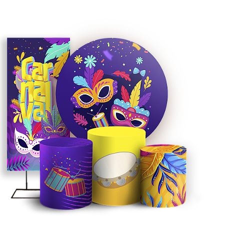 Capas Painel Redondo Trio Cilindro e Faixa Lateral Sublimado - Carnaval
