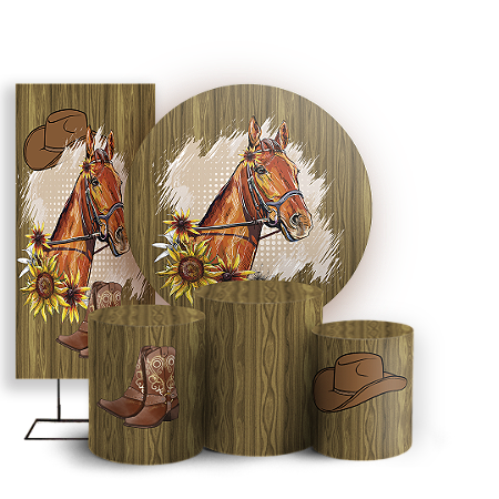 Capas Painel Redondo Trio Cilindro e Faixa Lateral Sublimado - Cavalo