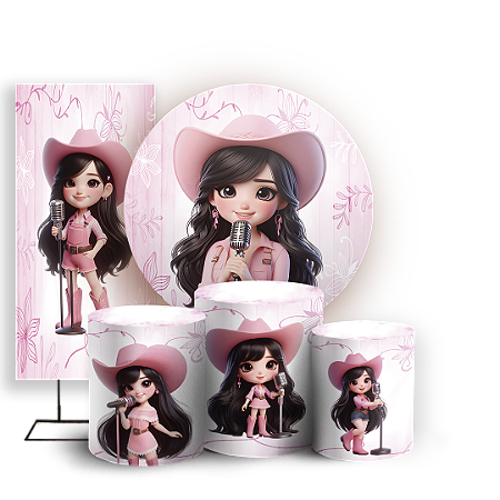 Capas Painel Redondo Trio Cilindro e Faixa Lateral Sublimado - Ana-Castela-Boiadeira