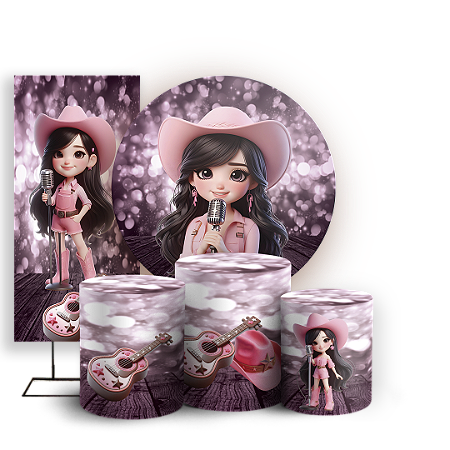 Capas Painel Redondo Trio Cilindro e Faixa Lateral Sublimado - Ana-Castela-Boiadeira