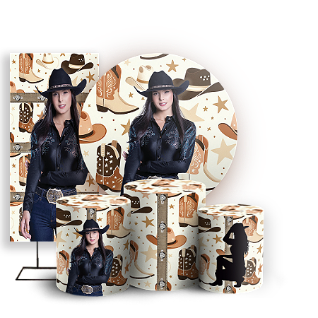 Capas Painel Redondo Trio Cilindro e Faixa Lateral Sublimado - Ana-Castela-Boiadeira