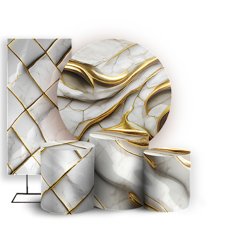 Capas Painel Redondo Trio Cilindro e Faixa Lateral Sublimado - Marmore-Dourado