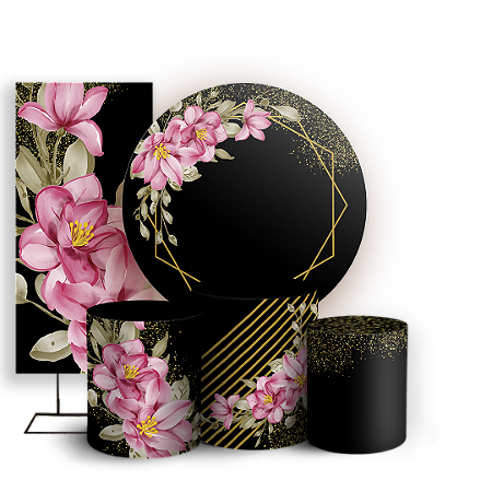 Capas Painel Redondo Trio Cilindro e Faixa Lateral Sublimado - Floral