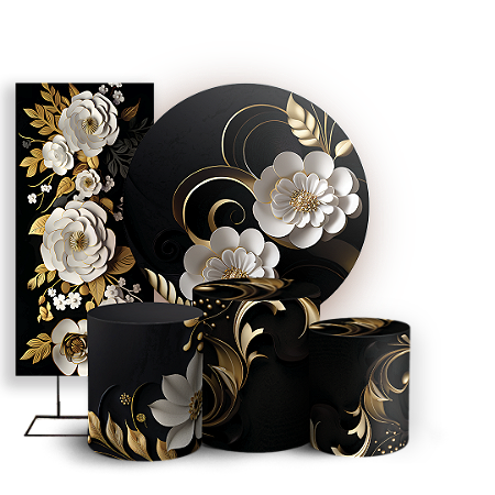 Capas Painel Redondo Trio Cilindro e Faixa Lateral Sublimado - Floral
