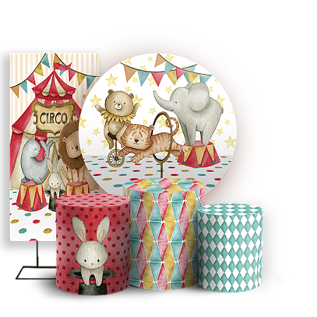 Capas Painel Redondo Trio Cilindro e Faixa Lateral Sublimado - Circo