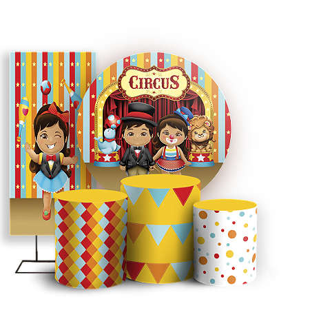 Capas Painel Redondo Trio Cilindro e Faixa Lateral Sublimado - Circo