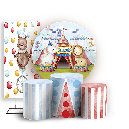 Capas Painel Redondo Trio Cilindro e Faixa Lateral Sublimado - Circo