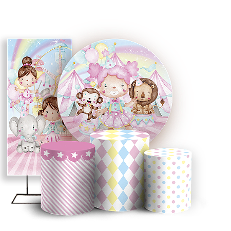 Capas Painel Redondo Trio Cilindro e Faixa Lateral Sublimado - Circo
