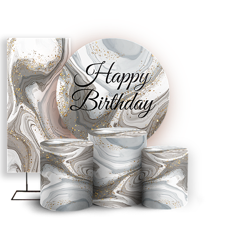 Capas Painel Redondo Trio Cilindro e Faixa Lateral Sublimado - Happy Birthday
