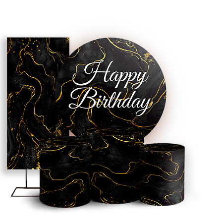 Capas Painel Redondo Trio Cilindro e Faixa Lateral Sublimado - Happy Birthday