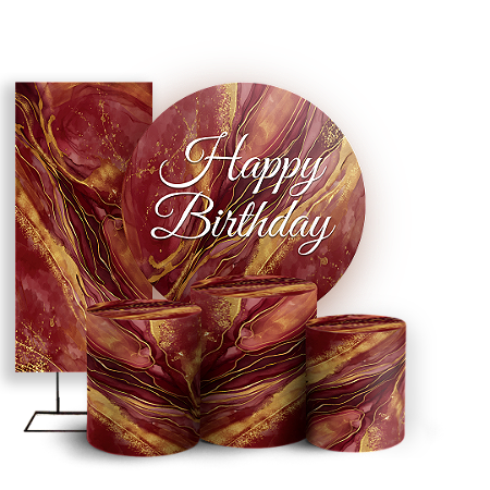 Capas Painel Redondo Trio Cilindro e Faixa Lateral Sublimado - Happy Birthday