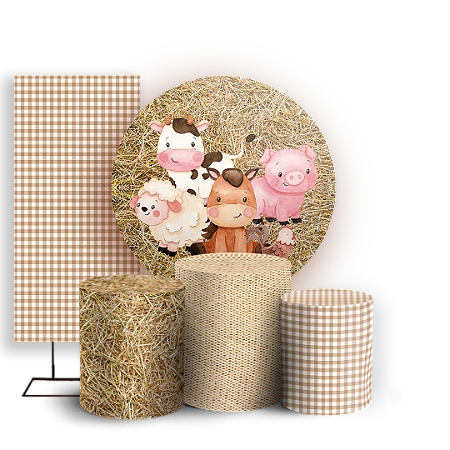 Capas Painel Redondo Trio Cilindro e Faixa Lateral Sublimado - Fazendinha
