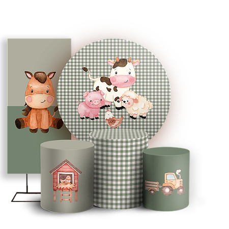 Capas Painel Redondo Trio Cilindro e Faixa Lateral Sublimado - Fazendinha