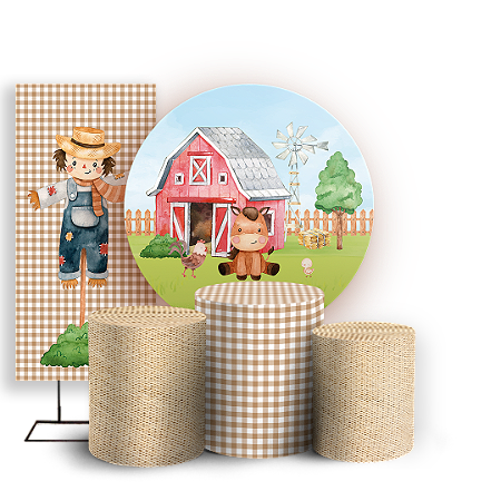 Capas Painel Redondo Trio Cilindro e Faixa Lateral Sublimado - Fazendinha