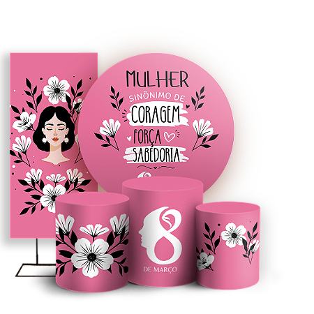 Capas Painel Redondo Trio Cilindro e Faixa Lateral Sublimado - Dia da Mulher
