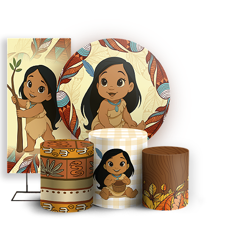 Capas Painel Redondo Trio Cilindro e Faixa Lateral Sublimado - Pocahondas Baby