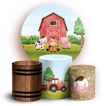 Capas Painel Redondo e Trio Cilindro Sublimado - Fazendinha