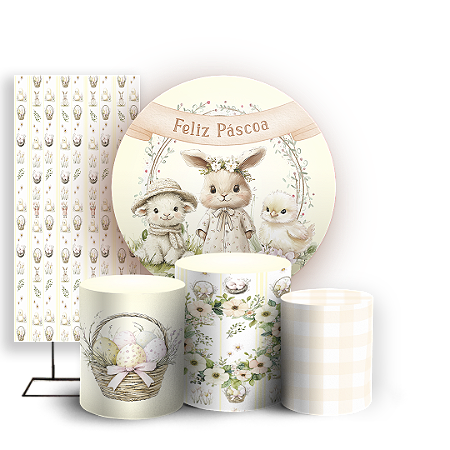 Capas Painel Redondo Trio Cilindro e Faixa Lateral Sublimado - Pascoa